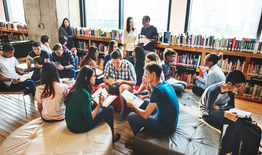 gathering in library