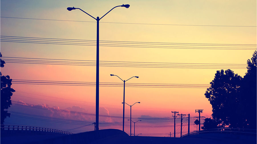 streetlamps at sunset