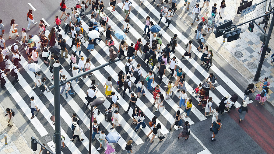 Large group of people in a crosswalk